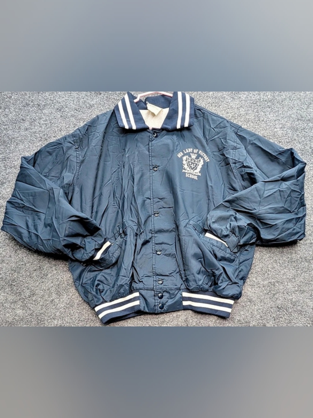Windless Our Lady Of Victory School Insulated Jacket Blue L USA Made Vintage